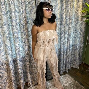 Elegant Cream Ruffle Two Piece Set